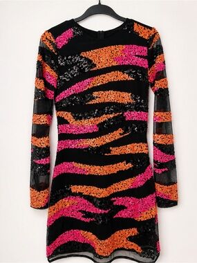 Nasty Gal Black Mini Dress with Pink & Orange Sequin Stripes